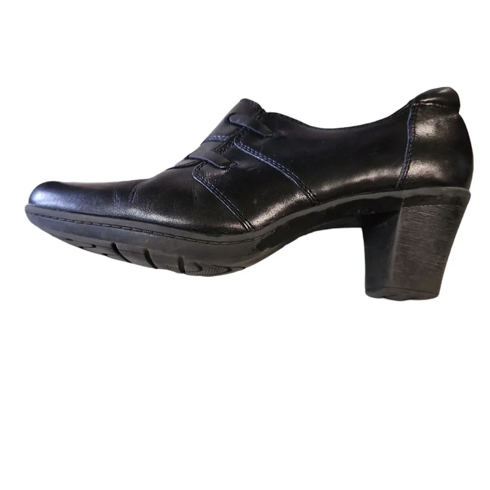 Clarks Bendables Black Leather Side Zip Heeled‎ Ankle Boots Sz 9.5